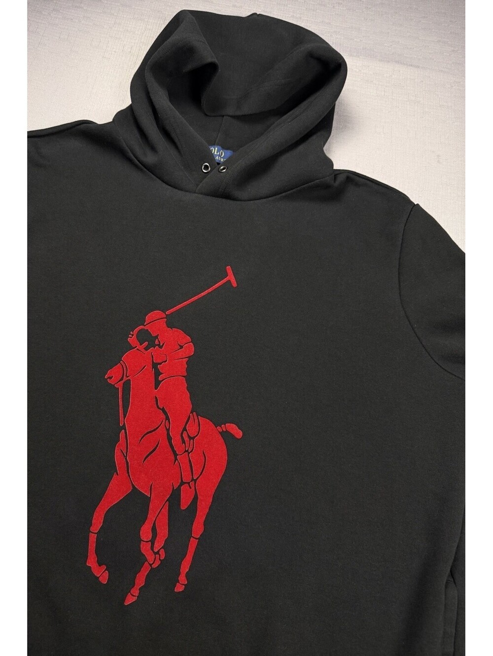 Polo Ralph Lauren Men’s Large Black Hoodie Red Big Pony Pullover Sweatshirt - Picture 1 of 8